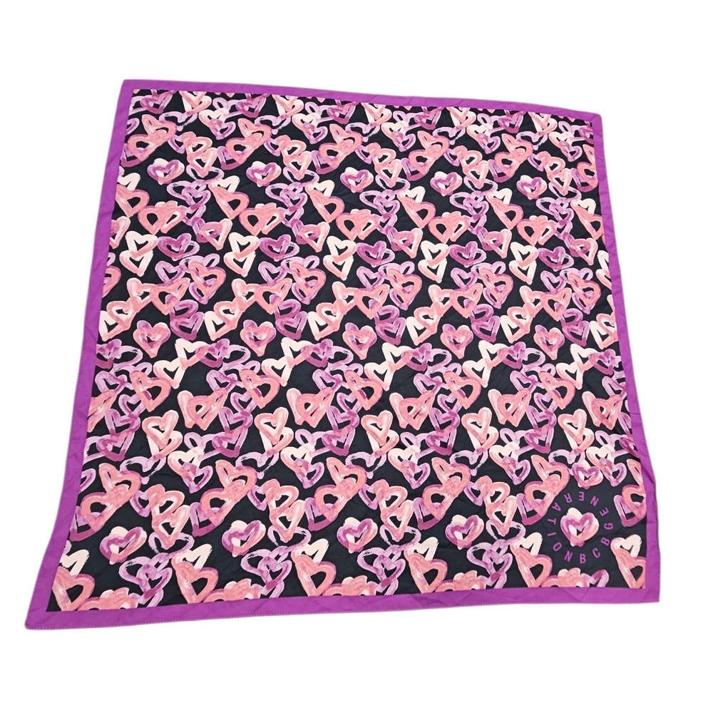 BCBGGeneration Heart Print Scarf Black Pink Purple Polyester Square‎